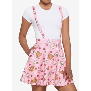 Sanrio Rilakkuma & Korilakkuma Strawberry Cute Kawaii Pink Suspender Skirt SMALL